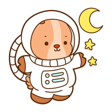 Şirin keçi hayvan simgesi çıkartmaları. Astronot gibi keçi