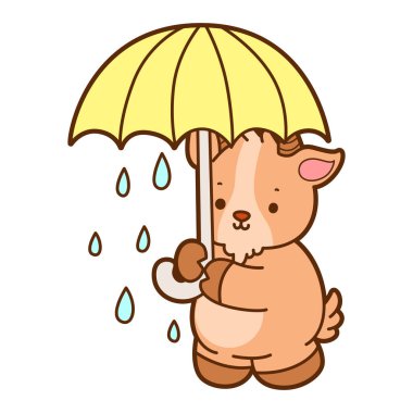 Şirin keçi hayvan simgesi çıkartmaları. Tekne sarı bir şemsiye getir.