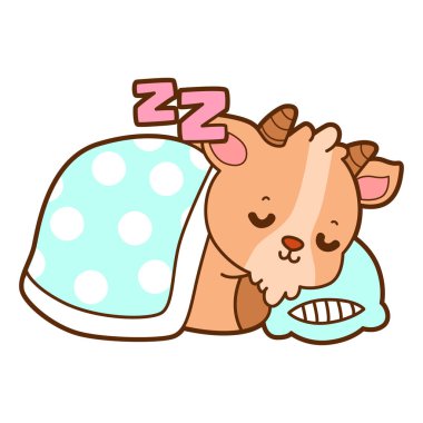 Şirin keçi hayvan simgesi çıkartmaları. Keçi uyuyordu.