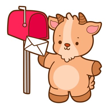 Şirin keçi hayvan simgesi çıkartmaları. Keçi iletiyi posta kutusuyla gönder