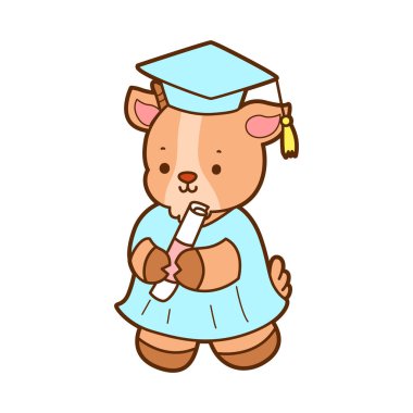 Şirin keçi hayvan simgesi çıkartmaları. Hoat mezuniyetti.