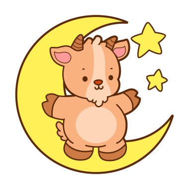 Şirin keçi hayvan simgesi çıkartmaları. Ay 'da duran keçi