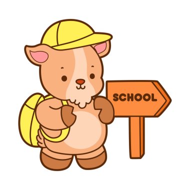 Şirin keçi hayvan simgesi çıkartmaları. Keçi okula gitmek istiyor.