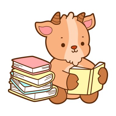 Sevimli keçi hayvan simgesi çıkartmalarının renkli sayfaları. Keçi çizgisi Çilekli kek getir