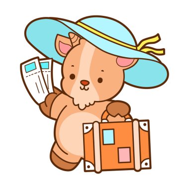 Sevimli keçi hayvan simgesi çıkartmalarının renkli sayfaları. Keçi çizgisi Çilekli kek getir