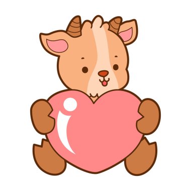 Sevimli keçi hayvan simgesi çıkartmalarının renkli sayfaları. Keçi çizgisi Çilekli kek getir