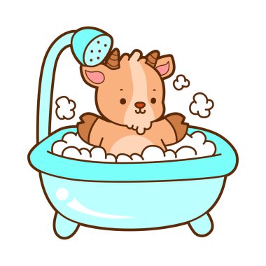 Sevimli keçi hayvan simgesi çıkartmalarının renkli sayfaları. Keçi çizgisi Çilekli kek getir