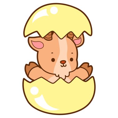 Sevimli keçi hayvan simgesi çıkartmalarının renkli sayfaları. Keçi çizgisi Çilekli kek getir