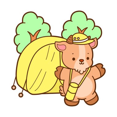 Sevimli keçi hayvan simgesi çıkartmalarının renkli sayfaları. Keçi çizgisi Çilekli kek getir