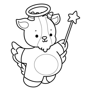 Sevimli keçi hayvan simgesi çıkartmalarının renkli sayfaları. Bir melek gibi keçi çizgisi