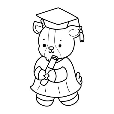 Sevimli keçi hayvan simgesi çıkartmalarının renkli sayfaları. Keçi çizgisi mezuniyetti.