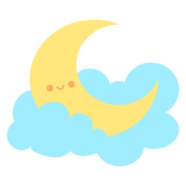 Yapışkan notlar, notlar ya da defter çıkartmaları için şirin pastel eşyalar. Bulutların ortasında sevimli bir ay.