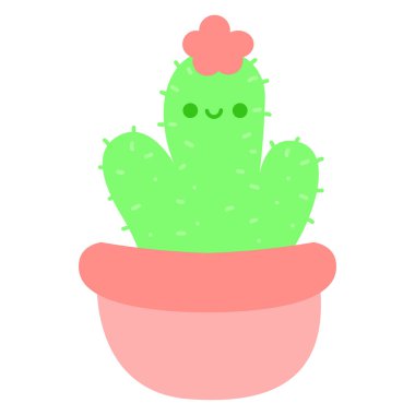 Yapışkan notlar, notlar ya da defter çıkartmaları için şirin pastel eşyalar. Tencerede şirin kaktüsler var.