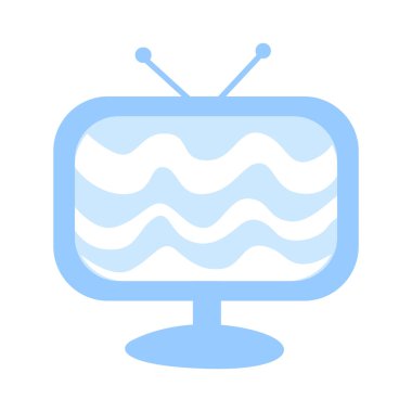 Yapışkan notlar, notlar ya da defter çıkartmaları için şirin pastel eşyalar. Şirin mavi televizyon simgesi