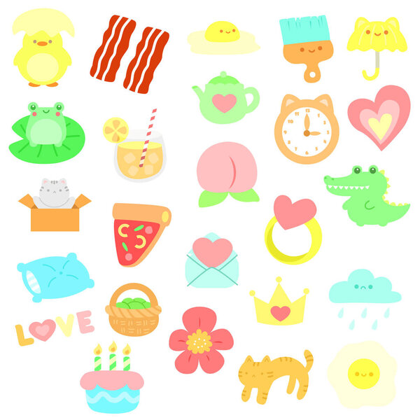 Stickers for sticky notes. Cute pastel items for sticky notes, memo or notebook stickers elements.