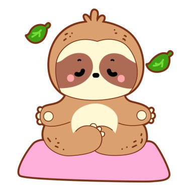 Şirin tembel hayvan vektör ikonu. Komik bebek miskin hayvan hayvan serisi örnekleri. Yumuşak tembel hayvan tasarımlarının yavaş yaşamı. Sevimli tembellerin boyama sayfaları. Sloth bir yoga çalışmasıydı.
