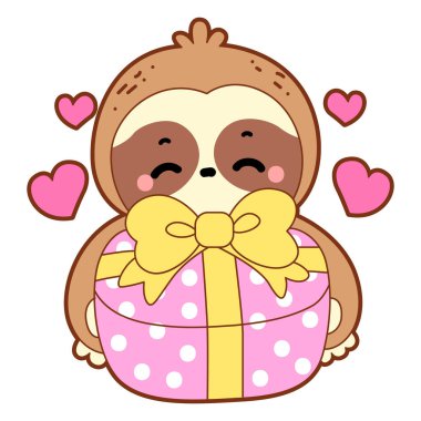 Şirin tembel hayvan vektör ikonu. Komik bebek miskin hayvan hayvan serisi örnekleri. Yumuşak tembel hayvan tasarımlarının yavaş yaşamı. Sevimli tembellerin boyama sayfaları. Tembel hayvan hediye kutusu getir.