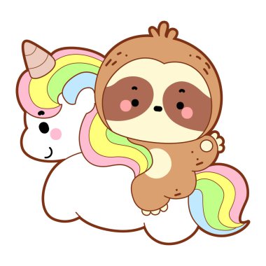 Şirin tembel hayvan vektör ikonu. Komik bebek miskin hayvan hayvan serisi örnekleri. Yumuşak tembel hayvan tasarımlarının yavaş yaşamı. Sevimli tembellerin boyama sayfaları. Tek boynuzlu ata binen tembel hayvan.