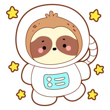 Şirin tembel hayvan vektör ikonu. Komik bebek miskin hayvan hayvan serisi örnekleri. Yumuşak tembel hayvan tasarımlarının yavaş yaşamı. Sevimli tembellerin boyama sayfaları. Tembel hayvan astronot kostümü giyiyor.