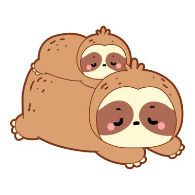 Şirin tembel hayvan vektör ikonu. Komik bebek miskin hayvan hayvan serisi örnekleri. Yumuşak tembel hayvan tasarımlarının yavaş yaşamı. Sevimli tembellerin boyama sayfaları. Anne tembel hayvan kızıyla uyuyordu.