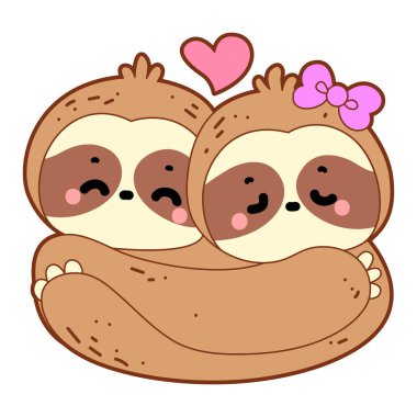 Şirin tembel hayvan vektör ikonu. Komik bebek miskin hayvan hayvan serisi örnekleri. Yumuşak tembel hayvan tasarımlarının yavaş yaşamı. Sevimli tembellerin boyama sayfaları. Birbirini kucaklayan iki tembel hayvan.