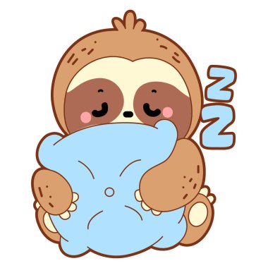 Şirin tembel hayvan vektör ikonu. Komik bebek miskin hayvan hayvan serisi örnekleri. Yumuşak tembel hayvan tasarımlarının yavaş yaşamı. Sevimli tembellerin boyama sayfaları. Tembel hayvan yastığa sarılıyor.