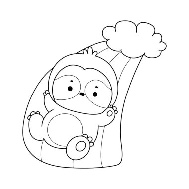 Şirin tembel hayvan vektör ikonu. Komik bebek miskin hayvan hayvan serisi örnekleri. Yumuşak tembel hayvan tasarımlarının yavaş yaşamı. Tembel hayvanın renkli sayfaları Gökkuşağında kayan miskin hayvan anahatları