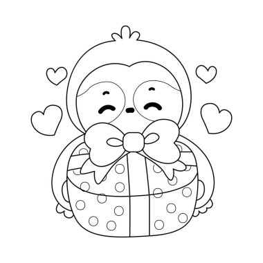 Şirin tembel hayvan vektör ikonu. Komik bebek miskin hayvan hayvan serisi örnekleri. Yumuşak tembel hayvan tasarımlarının yavaş yaşamı. Sevimli tembellerin boyama sayfaları. Tembel hayvan taslağı bir hediye kutusu getir.