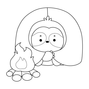 Şirin tembel hayvan vektör ikonu. Komik bebek miskin hayvan hayvan serisi örnekleri. Yumuşak tembel hayvan tasarımlarının yavaş yaşamı. Sevimli tembellerin boyama sayfaları. Kamp yaparken tembelliğin ana hatları.