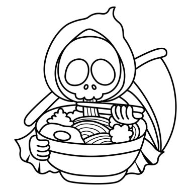 Şirin kafatası hayalet ikonu. Aktivitelerdeki komik kafatası hayaleti. Ölüm meleği elementleri. Güzel kafataslarının boyama sayfaları. Kafatası yiyen eriştenin ana hatları
