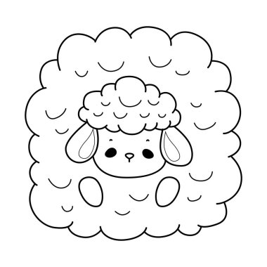 Sevimli koyun eli çizilmiş duygu simgesi. Yavru koyun illüstrasyonu etkinleşiyor. Komik koyun klipsleri sanat öğeleri. Sevimli koyunların boyama sayfaları. Bir sürü kürkü olan koyun taslağı.