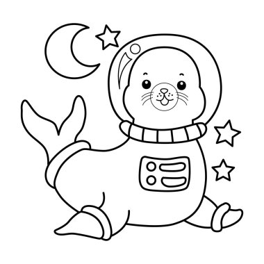 Şirin Seal ikonu. Komik bebek fok hayvan serisi illüstrasyonu. Yumuşak Fok Tasarımları Hayatı. Sayfalar dolusu şirin mühür. Bir astronot gibi fok çizgisi.