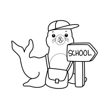 Şirin Seal ikonu. Komik bebek fok hayvan serisi illüstrasyonu. Yumuşak Fok Tasarımları Hayatı. Sayfalar dolusu şirin mühür. Mühür taslağı okula gitmek istiyor.