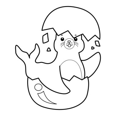 Şirin Seal ikonu. Komik bebek fok hayvan serisi illüstrasyonu. Yumuşak Fok Tasarımları Hayatı. Sayfalar dolusu şirin mühür. Yumurta çatırtısındaki mühür çizgisi