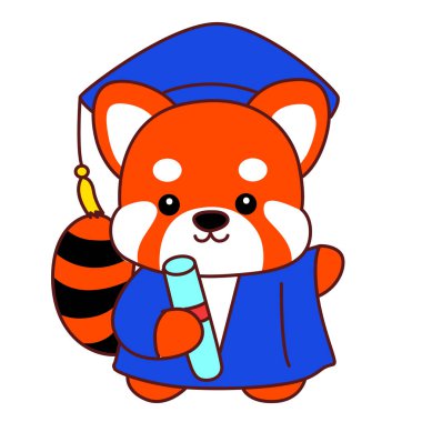 Şirin Kırmızı Panda etkinlikleri. Komik kırmızı panda çıkartmalarının simgesi. Kızıl panda mezuniyetti.