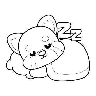 Şirin Kırmızı Panda etkinlikleri. Komik kırmızı panda çıkartmalarının simgesi. Red Panda 'nın taslağı uyuyordu.