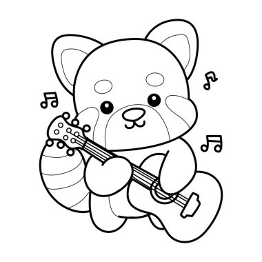 Şirin Kırmızı Panda etkinlikleri. Komik kırmızı panda çıkartmalarının simgesi. Kırmızı panda gitar çalıyor.