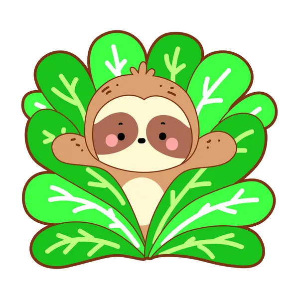 Şirin tembel hayvan vektör ikonu. Komik bebek miskin hayvan hayvan serisi örnekleri. Yumuşak tembel hayvan tasarımlarının yavaş yaşamı. Sevimli tembellerin boyama sayfaları. Tembel hayvan yaprakları dikizliyor.