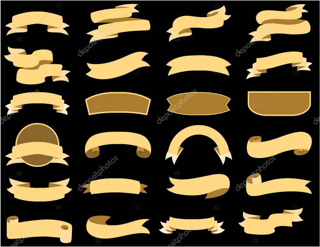 Simple yellow blank ribbon banner vector art. Set of vintage ribbon banner illustrations. Blank title ribbon vector art. Set hand drawn doodle blank title clip art. Simple title bow vector clip art.