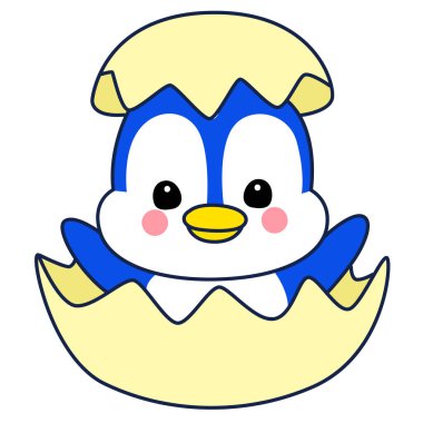 Şirin penguen ikonu. Soğuk hava şartlarında komik penguen. Sevimli penguenlerin boyama sayfaları. Yumurta çatırtısında penguen