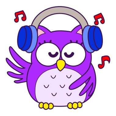 Menekşe baykuşunun günlük aktiviteleri. Günlük yaşamda sevimli baykuşun duygusallığı. Sevimli baykuşların boyama sayfaları. Baykuş kulaklıkta müzikle eğlenir.