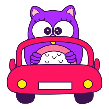 Menekşe baykuşunun günlük aktiviteleri. Günlük yaşamda sevimli baykuşun duygusallığı. Sevimli baykuşların boyama sayfaları. Baykuş araba sürüyor.