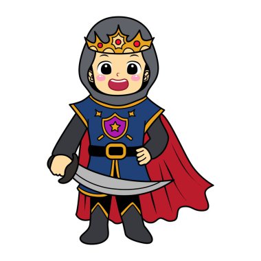 Cadılar Bayramı partisinde çocuk kostümü boyama sayfaları. Prens kostümlü tatlı çocuk.