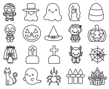 Sevimli beyaz hayalet ikonu. Aktivite etiketlerindeki komik beyaz hayalet. Sevimli hayaletin boyama sayfaları.