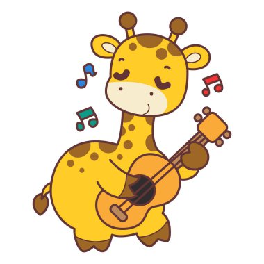 Zürafa Bebek 'ten İzole Edilmiş Vektör Stok Resimleri. Çeşitli aktiviteleri olan şirin zürafa hayvanları. Zürafa Hayvan Çocukları' nın komik çıkartması. Gitar çalan zürafa.
