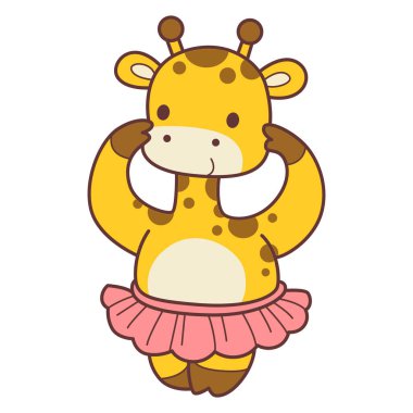 Zürafa Bebek 'ten izole edilmiş Vektör Stok Resimleri. Çeşitli aktiviteleri olan şirin zürafa hayvanları. Zürafa hayvan çocukların komik çıkartması. Balerin gibi zürafa.