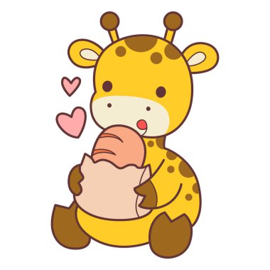 Bebek Zürafa 'dan İzole Edilmiş Vektör Stok Resimleri. Çeşitli aktiviteleri olan şirin zürafa hayvanları. Komik zürafa çocuk etiketi. Zürafa ekmek yiyor.