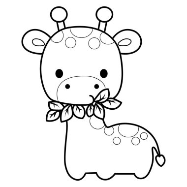 Bebek Zürafa 'dan İzole Edilmiş Vektör Stok Resimleri. Çeşitli aktiviteleri olan şirin zürafa hayvanları. Zürafa hayvanlarının komik çıkartması. Yaprak yiyen zürafa taslağı.