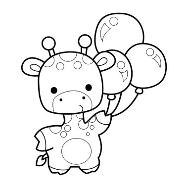 Bebek Zürafa 'nın izole edilmiş Vector Stok Resimleri. Çeşitli aktiviteleri olan şirin zürafa hayvanları. Zürafa hayvanlarının komik çıkartması. Zürafa taslağı üç balon getiriyor.