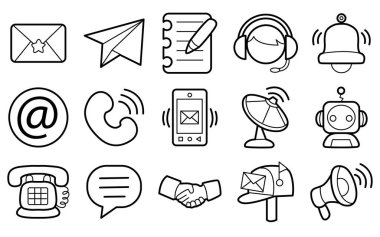 E-posta ögelerinin taslağı. E- posta ve iletişim sayfalarının renklendirilmesi. E- posta ve iletişim simgesi.